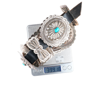 42" Vintage Navajo sterling silver butterfly concho belt with turquoise