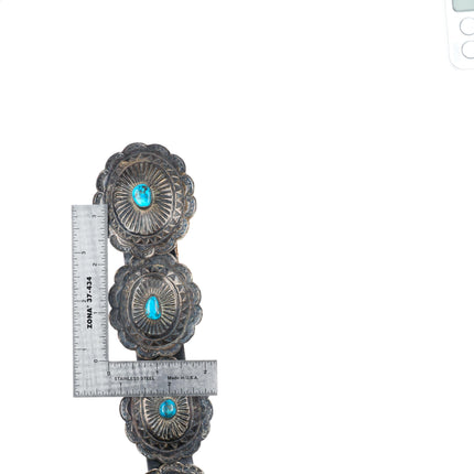 35.5" 1950's vintage Navajo sterling silver Morenci turquoise concho belt