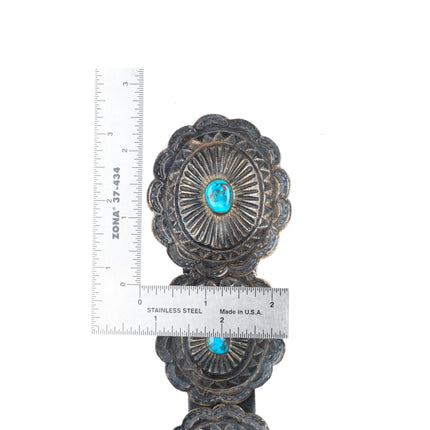 35.5" 1950's vintage Navajo sterling silver Morenci turquoise concho belt