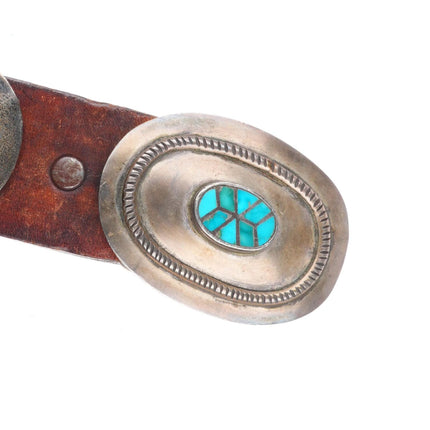 34" vintage Navajo sterling silver blue gem turquoise inlay concho belt