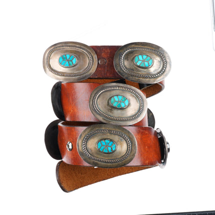 34" vintage Navajo sterling silver blue gem turquoise inlay concho belt