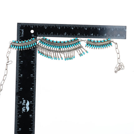 17.5" Vintage Zuni sterling silver petit point natural turquoise bib necklace