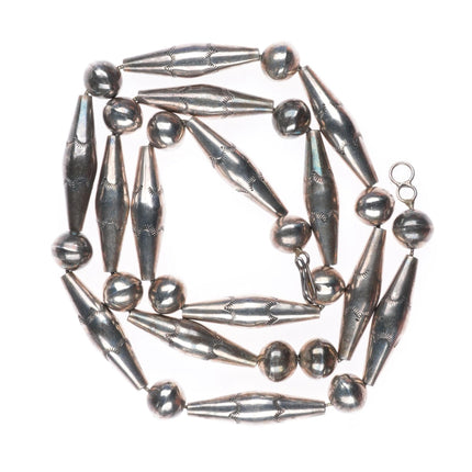 30.5" Vintage Navajo pearl/tube beads hand made/stamped sterling silver necklace