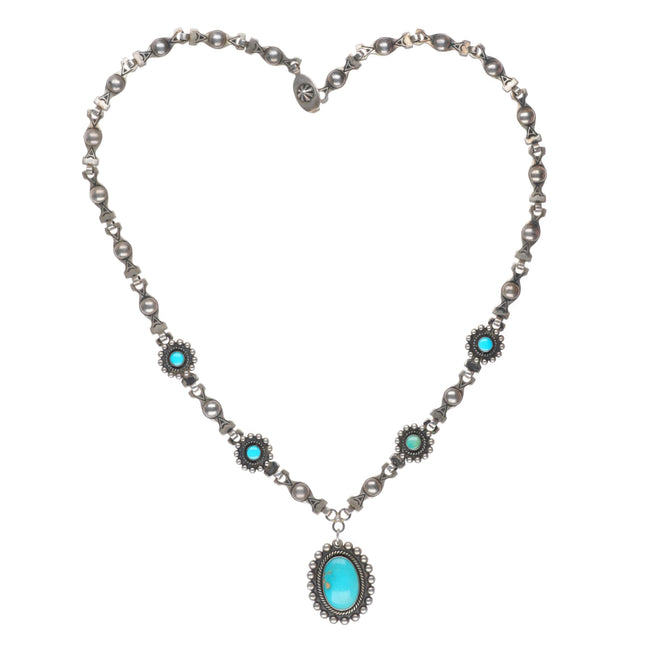 18.5" Vintage Fred Harvey style southwestern sterling silver turquoise necklace