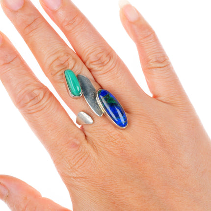 sz10 adjustable Lily Barrack sterling silver modernist Azurite Malachite ring