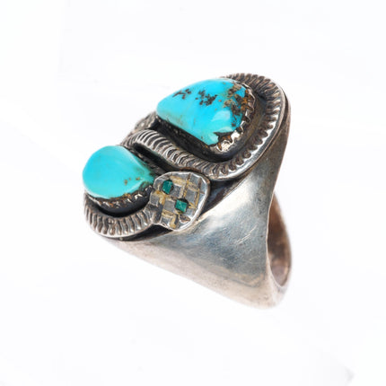 sz12.25 vintage Zuni Rattlesnake sterling silver Snake ring with turquoise