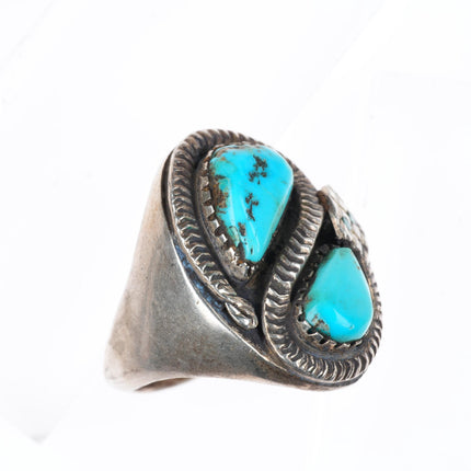 sz12.25 vintage Zuni Rattlesnake sterling silver Snake ring with turquoise