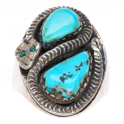 sz12.25 vintage Zuni Rattlesnake sterling silver Snake ring with turquoise