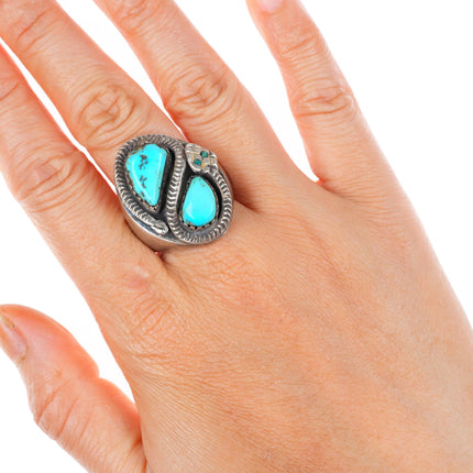 sz12.25 vintage Zuni Rattlesnake sterling silver Snake ring with turquoise