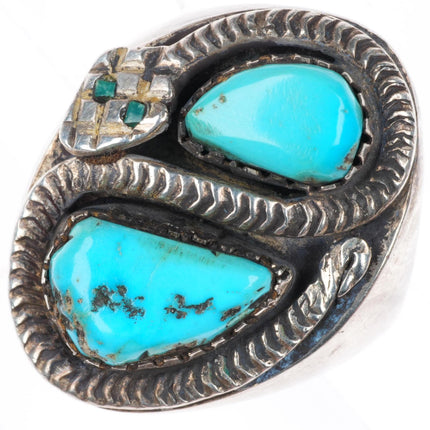 sz12.25 vintage Zuni Rattlesnake sterling silver Snake ring with turquoise