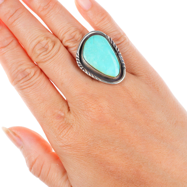 sz7 big vintage Navajo sterling silver turquoise ring