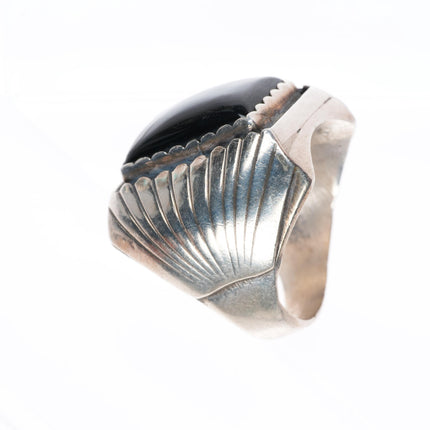 sz10 vintage Navajo sterling silver onyx heavy men's size 10 ring