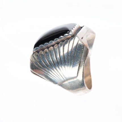 sz10 vintage Navajo sterling silver onyx heavy men's size 10 ring