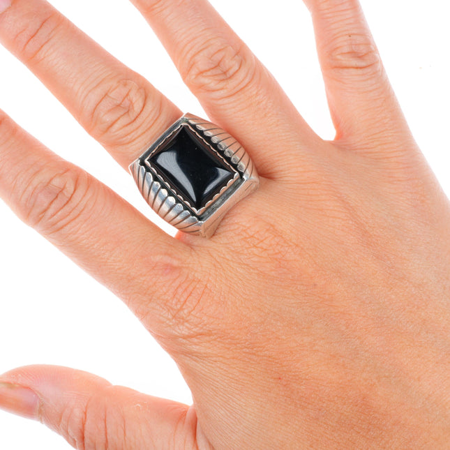 sz10 vintage Navajo sterling silver onyx heavy men's size 10 ring