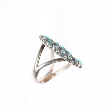 sz6.25 vintage Zuni natural turquoise big sterling silver snake eye cluster ring