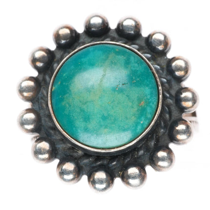 sz8 vintage Fred Harvey style sterling silver turquoise beaded rim ring