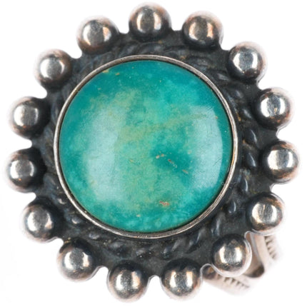 sz8 vintage Fred Harvey style sterling silver turquoise beaded rim ring