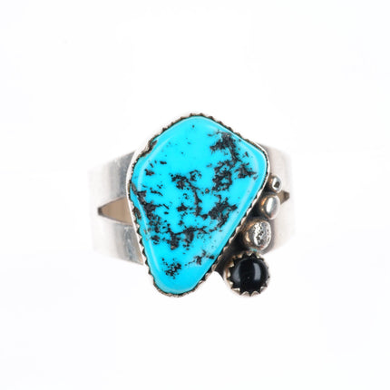sz13.5 vintage Navajo sterling silver turquoise and onyx size 13.5 men's ring