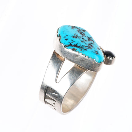 sz13.5 vintage Navajo sterling silver turquoise and onyx size 13.5 men's ring