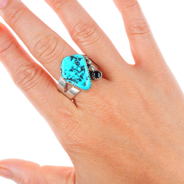 sz13.5 vintage Navajo sterling silver turquoise and onyx size 13.5 men's ring