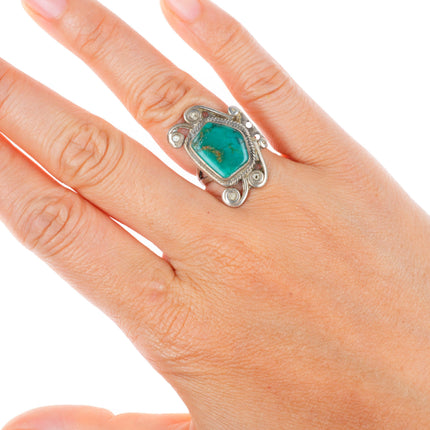 sz5.5 Chief Wolf Robe Hunt Acoma vintage Sterling silver and turquoise ring