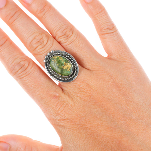 sz7.5 vintage Navajo sterling silver Cerrillos green turquoise ring