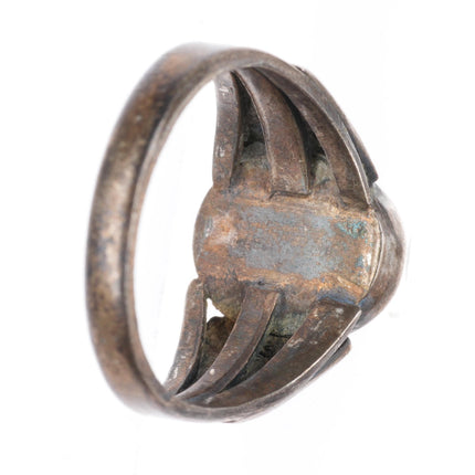 sz9.5 vintage Navajo sterling silver high grade turquoise stamped sides ring