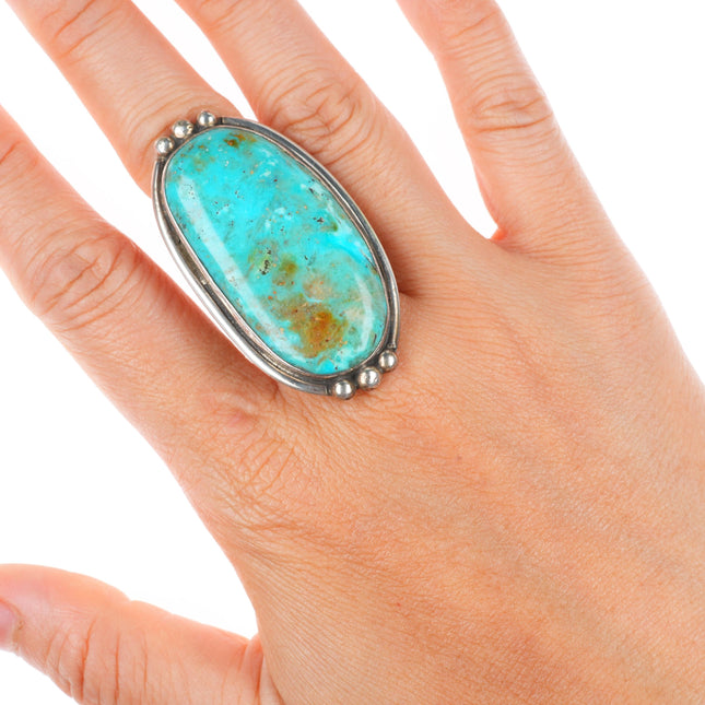 sz10 big vintage Navajo sterling silver ring with large turquoise RF
