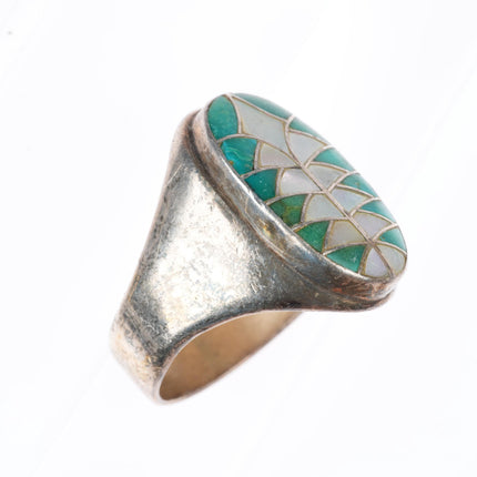 sz14 big vintage Edward & Pablita Quam turquoise/shell inlaid size 14 men's ring