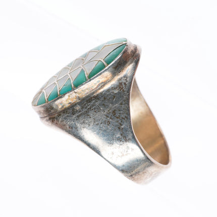 sz14 big vintage Edward & Pablita Quam turquoise/shell inlaid size 14 men's ring