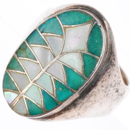 sz14 big vintage Edward & Pablita Quam turquoise/shell inlaid size 14 men's ring
