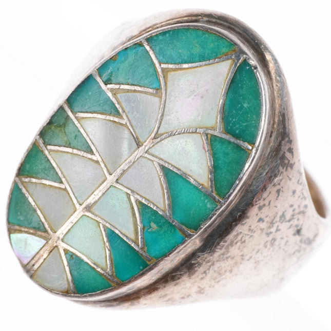 sz14 big vintage Edward & Pablita Quam turquoise/shell inlaid size 14 men's ring