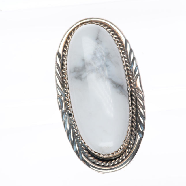 sz9 big vintage Navajo sterling silver White Buffalo jasper ring