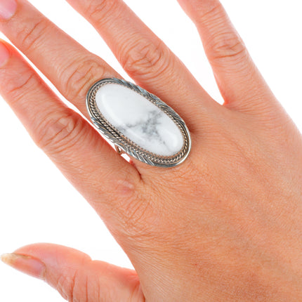 sz9 big vintage Navajo sterling silver White Buffalo jasper ring
