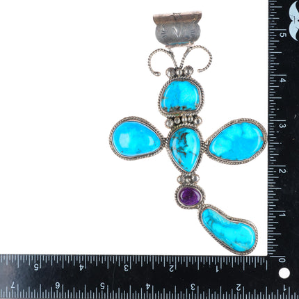 Billy Jaramillo southwestern sterling silver-turquoise-sugilite dragonfly pendant
