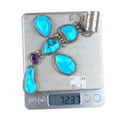 Billy Jaramillo southwestern sterling silver-turquoise-sugilite dragonfly pendant