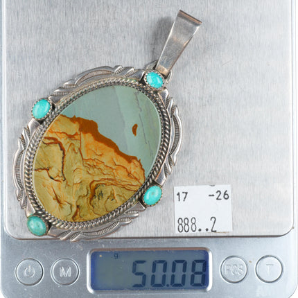 large Erick Begay Navajo sterling silver turquoise picture jasper pendant