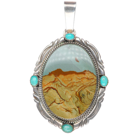 large Erick Begay Navajo sterling silver turquoise picture jasper pendant