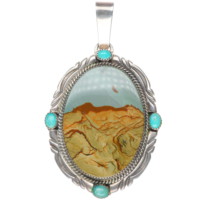 large Erick Begay Navajo sterling silver turquoise picture jasper pendant