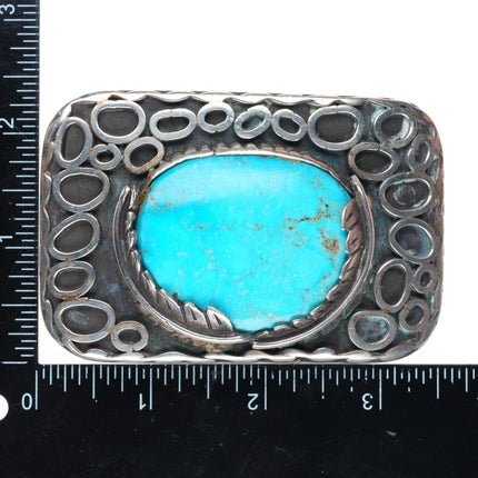 2" Heavy Vintage Navajo sterling silver belt buckle with turquoise