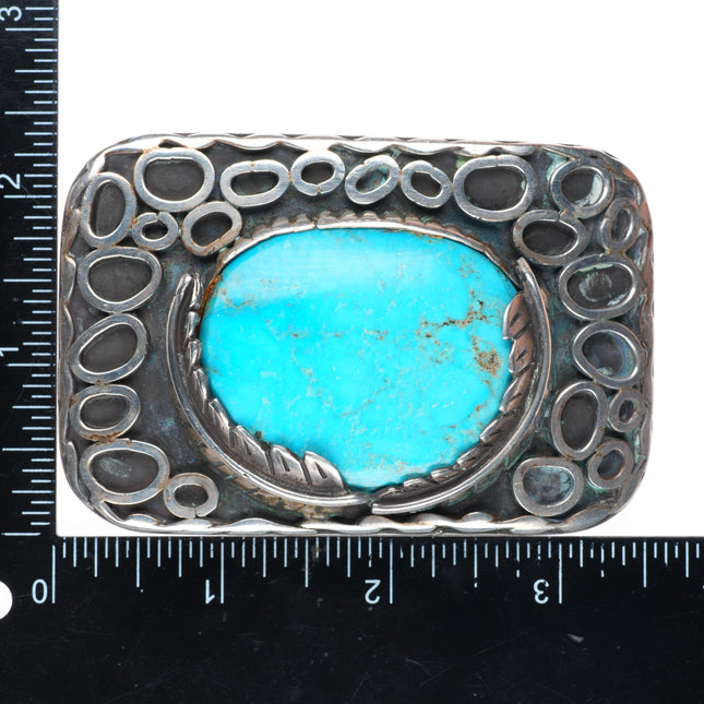 2" Heavy Vintage Navajo sterling silver belt buckle with turquoise