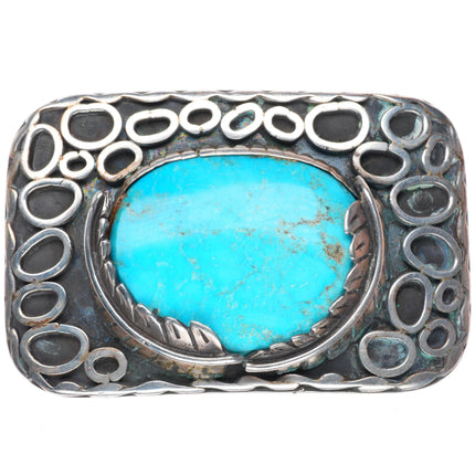 2" Heavy Vintage Navajo sterling silver belt buckle with turquoise