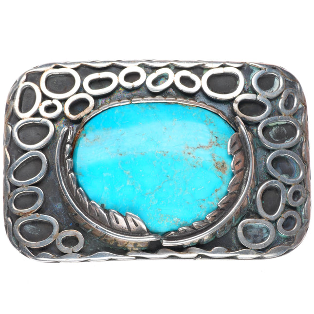 2" Heavy Vintage Navajo sterling silver belt buckle with turquoise