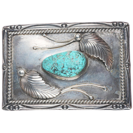 1.5" Vintage Navajo sterling silver rectangle belt buckle with turquoise