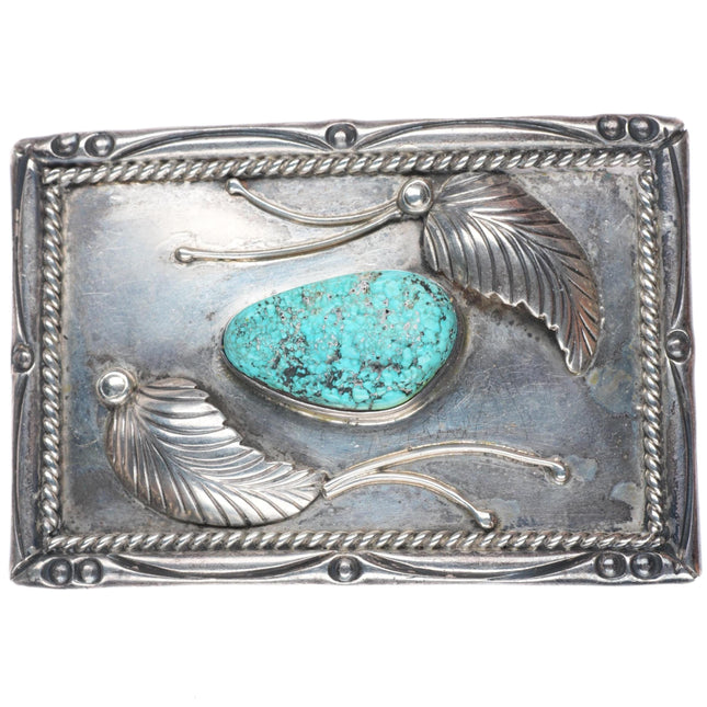 1.5" Vintage Navajo sterling silver rectangle belt buckle with turquoise