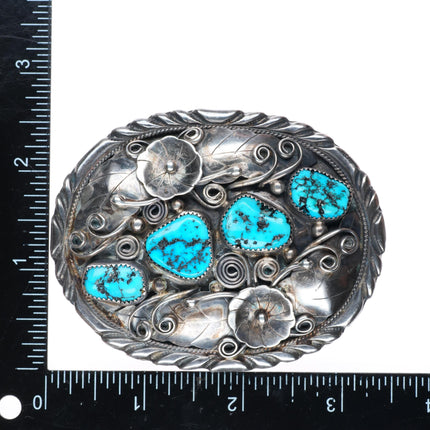 1.75" Fred James Navajo sterling silver turquoise belt buckle with turquoise