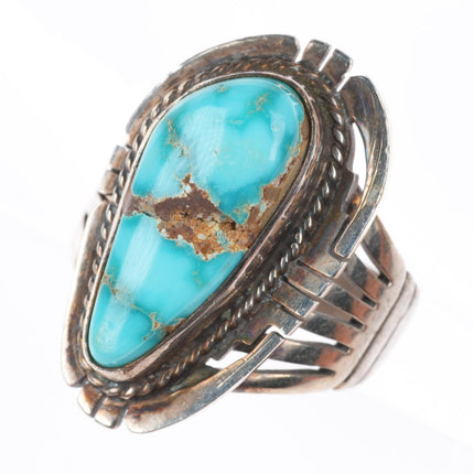 sz8 Pete Sanchez Isleta Pueblo sterling silver ring with nice turquoise