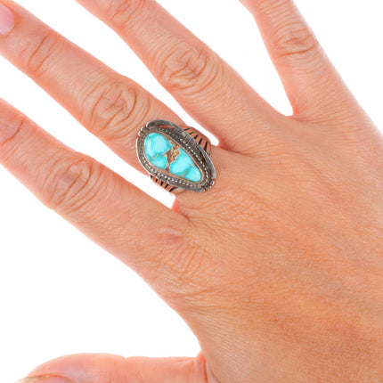 sz8 Pete Sanchez Isleta Pueblo sterling silver ring with nice turquoise