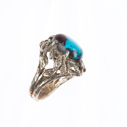 sz5 Vintage Bisbee Turquoise southwestern Brutalist sterling silver ring