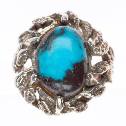 sz5 Vintage Bisbee Turquoise southwestern Brutalist sterling silver ring